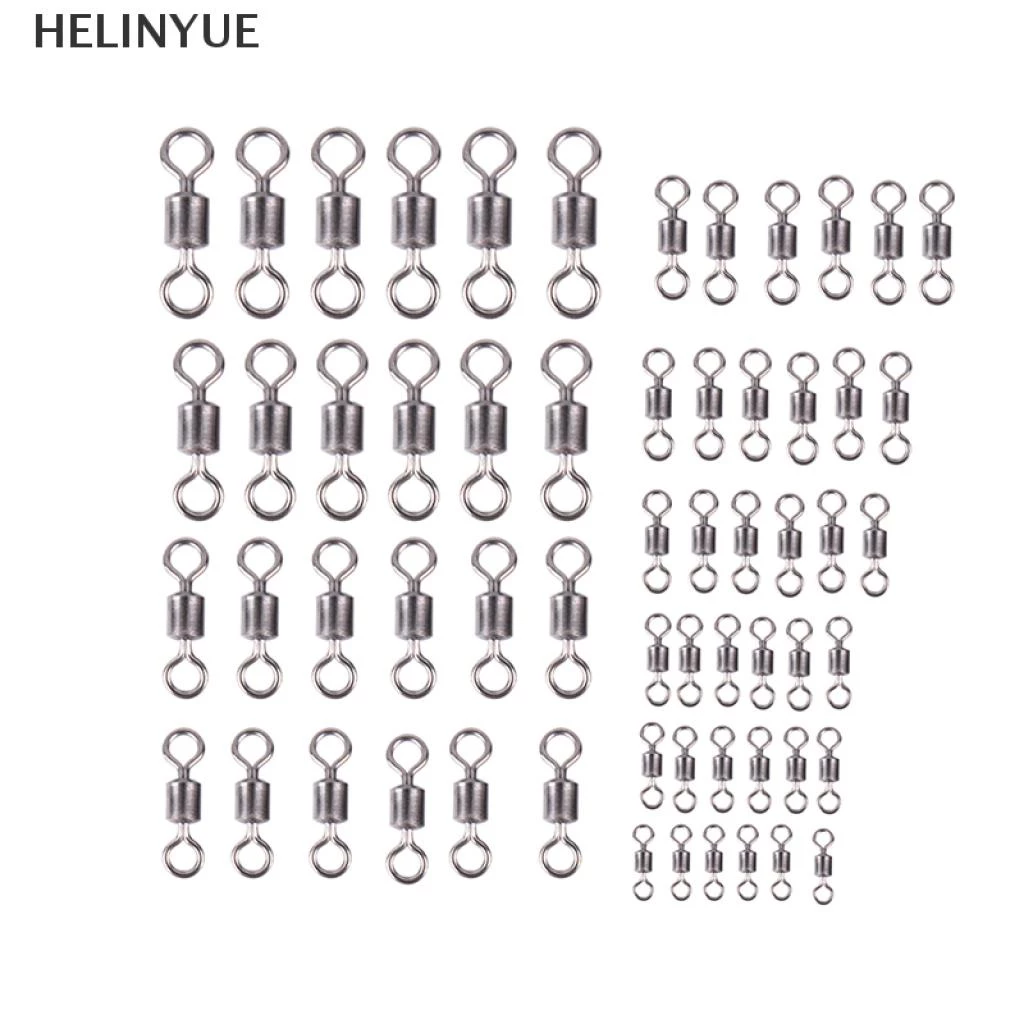 HELINYUE 50 ชิ้นตกปลาแบริ่ง Rolling Swivel Solid Ring Connector 11 ขนาด