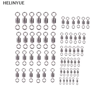 HELINYUE 50 ชิ้นตกปลาแบริ่ง Rolling Swivel Solid Ring Connector 11 ขนาด