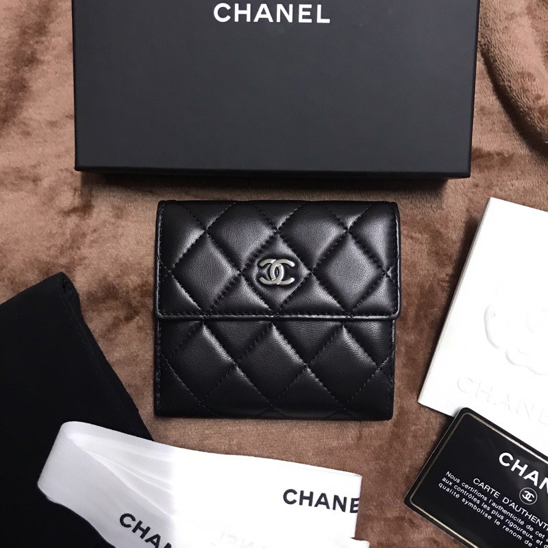 Chanel classic small double wallet Lamb skin SHW ของแท้