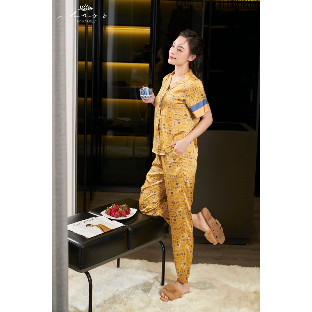Karoll luxury silk Set ลายหัวใจ กางเกงขายาวแขนสั้น NH22.006