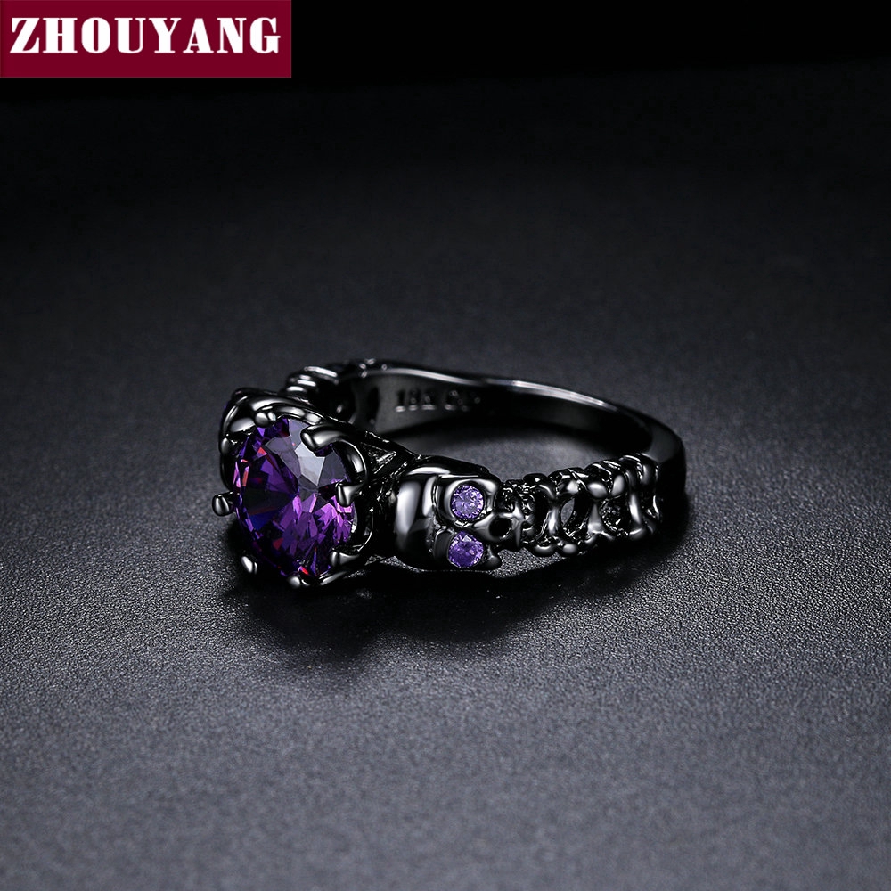 ZHOUYANG خاتم جمجمة بالزركون — أسود وذهبي — صورة 2