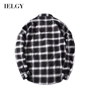 Ielgy เสื้อเชิ้ตแขนยาว ลายสก๊อต สไตล์ญี่ปุ่น แฟชั่นสําหรับผู้ชาย