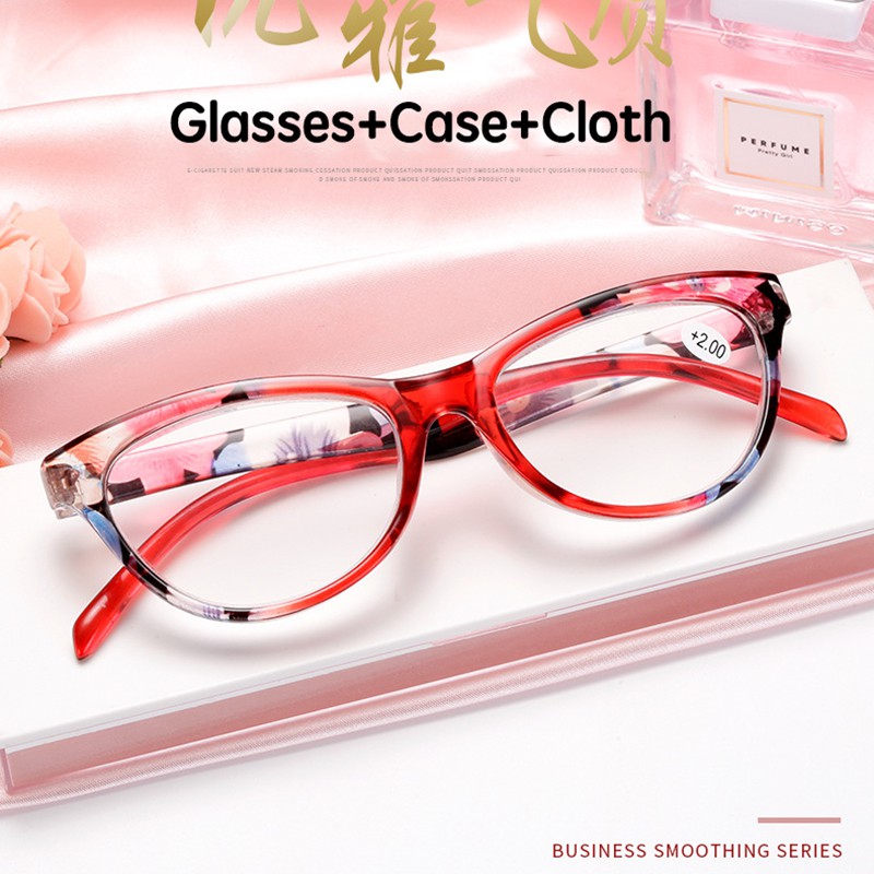 ผู้หญิงแฟชั่นแว่นอ่านหนังสือหรูหรา Beatiful Cat-eye ซูมแว่นตา Presbyopic (+100-+400)