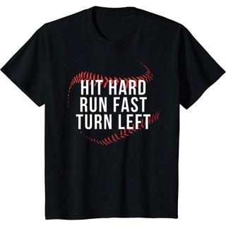 เสื้อยืดครอปเสื้อยืด พิมพ์ลายนักเบสบอล Hit Hard Run Fast Turn Left สไตล์เกาหลี ระบายอากาศ สวมใส่สบายS-5XL