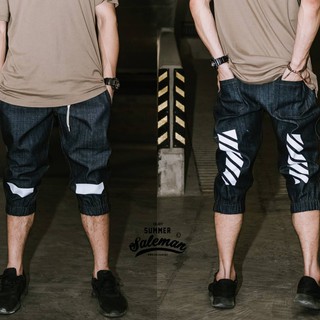 (ส่งด่วนภายใน1วัน) กางเกงสามส่วน JOGGER ตกแต่งด้วยแถบเขียว แดง ใส่แล้วแซ่บ มีเอว 26-56 นิ้ว พร้อมส่ง