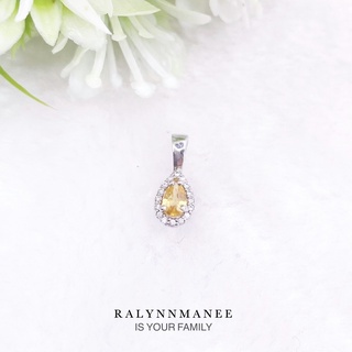 Z6444 จี้พลอยบุษราคัมแท้ ( Yellow sapphire ) ตัวเรือนเงินแท้ 925 ชุบทองคำขาว