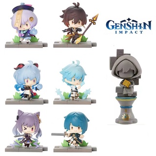 mega toys ฟิกเกอร์อนิเมะ Genshin Impact Liyue Battlefield Heroes Theme 2 Zhongli Keqing Qiqi Chongyun 7 ชิ้น