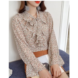 เสื้อชีฟองลายดอกไม้ตกแต่งระบายพริ้ว [NN2]