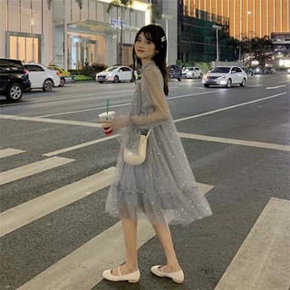 🔥Hot Sale /22521Skirt Female Student Korean Version Loose Small Mesh Lace-Up Dress Sequin Super Fairy Sweet Fairy Skirt