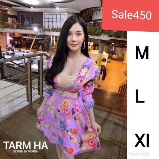 💌💌มินิเดรสลาสดอกสีม่วง...M... SALE450 ป้าย TARM HA💕💕💕💕