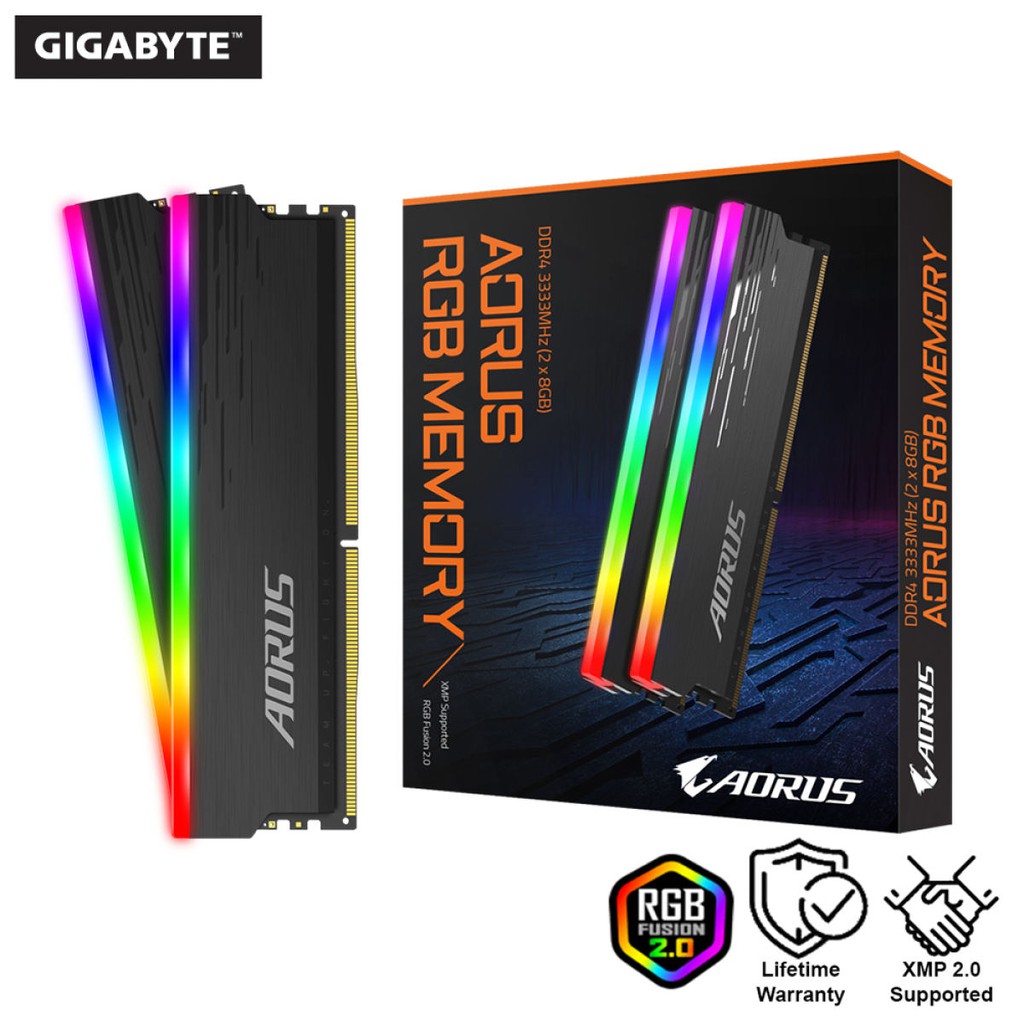 (2แถว) 16GB (8GBX2) DDR4/3333 RAM PC (แรมพีซี) GIGABYTE AORUS RGB (GP-ARS16G33)