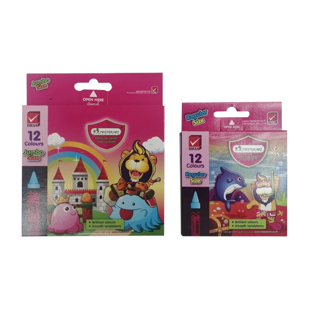 สีเทียน มาสเตอร์อาร์ต 12 สี ขนาดจัมโบ้ / ขนาดกลาง (ราคา/กล่อง)