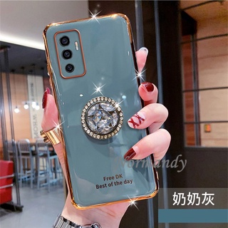 เคส Ready Stock Casing VIVO V23 V23E 5G 4G 2022 NEW Electroplating All Inclusive Phone Case TPU Softcase with Crystal Stand เคสโทรศัพท์