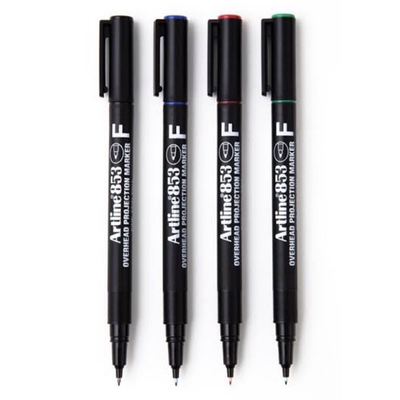 ปากกาเขียนแผ่นใสแบบลบไม่ได้ ARTLINE no.853F  หัว 0.5 มม. no. 854M หัว 1.0 มม.