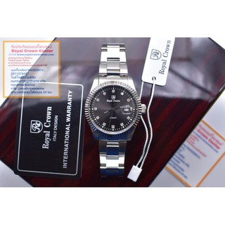 Royal Crown นาฬิกาข้อมือผู้ชาย ของแท้ 100% สายสแตนเลส MADE INJAPAN - ( ฝังเพชร CZ อย่างดี )