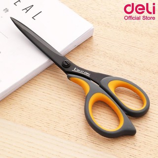 กรรรไกรสแตนเลส อเนกประสงค์ เหล็กดำแข็งพิเศษ Deli Soft-touch Scissors 2ขนาด 175 มม. (6 4/5 นิ้ว) และ 210 มม. (8 1/4 นิ้ว)