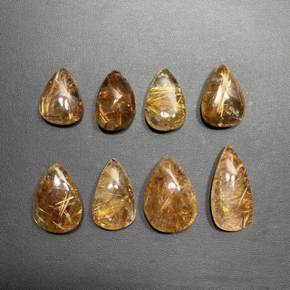 ไหมทองในสโมคกี้ควอตซ์ เจียรทรงหยดน้ำ (Gold Rutilated in Smoky Quartz)