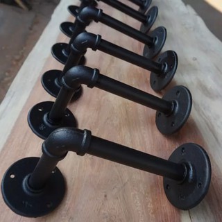 MPT Steel  ขารับชั้นอเนกประสงค์ (1คู่) 2ชิ้น รุ่นแป๊บเหล็กกาวาไนต์พ่นสีดำ กันสนิม 1/2 นิ้ว ​ขนาด​ ลึก​15 x สูง​10​cm.