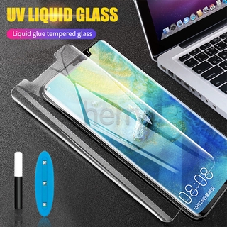ฟิล์มกระจก กาวยูวีเหลวนาโนเคลือบกระจกนิรภัยแบบเต็มสำหรับ Huawei P30 P40 Mate 20 Pro ความเป็นส่วนตัวด้าน ต่อต้านสปาย สีน้ำเงิน UV แสงสีม่วงป้องกันลายนิ้วมือฟิล์มกันรอยหน้าจอ