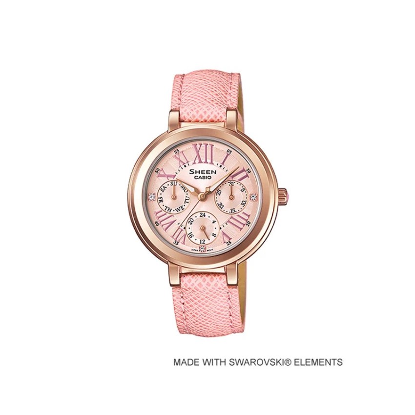 Casio นาฬิกาผู้หญิง สายหนัง รุ่น SHE-3034GL-4 - Pink