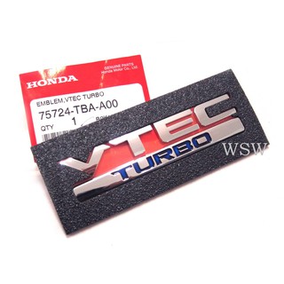 (ศูนย์แท้ 1ชิ้น) VTEC TURBO LOGO แผ่นป้ายติดท้ายรถ ฮอนด้า ซีวิค ทุกรุ่น สีชุบ HONDA โลโก้ STICKER 75724-TBA-A00