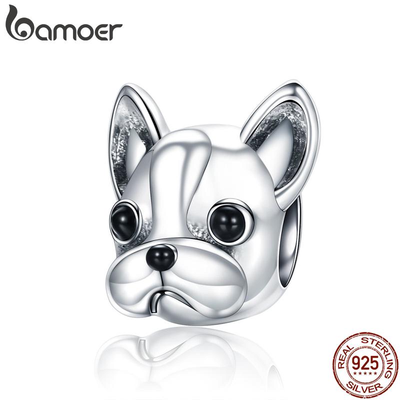 BAMOER French Bulldog Beads fit Women Charm Bracelets Dog DIY 925 Sterling Silver SCC315