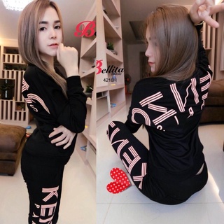 SK4218  Set  เสื้อคอวีสกรีนด้านหลัง+กางเกงพิมพ์ลายคมชัด ลายสัญลักษ์ต่างๆของแบรนด์ โดดเด่น สวยหรู