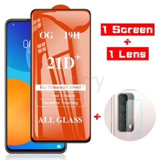 [Free 1 Camera Lens Film] 2 in 1 21D Full Cover Tempered Glass For Huawei P30 P40 P20 Lite Mate 20 Honor 8X Nova 3i 5T 7i 7 SE Y7A Y7P Y6P Y5P Y7 Pro Y9 Prime 2019 Full Glue Screen Protector HD Film Camera Lens Protective