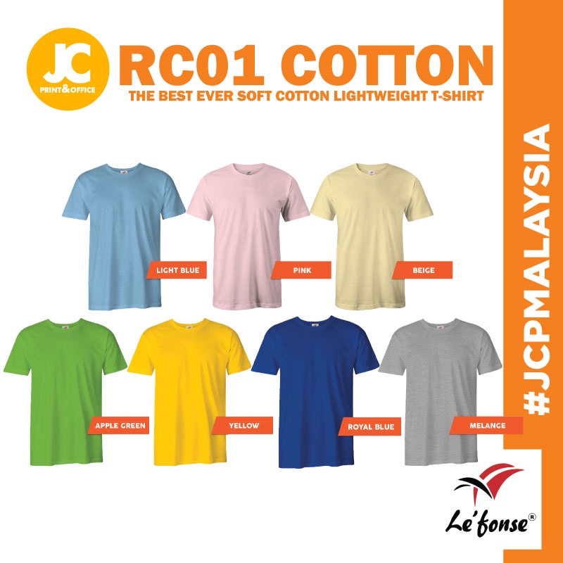 JCP x LEFONSE เสื้อยืดน้ําหนักเบาผ้าฝ้ายนุ่มที่ดีที่สุด RC01 เสื้อยืดคอกลม Unisex Airy Cotton - RC01