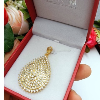 jewelryshop365 K243 จี้พลอยล้อมเพชร ทรงหยดน้ำ น้ำงาม เล่นไฟระยิบระยับ เกรดอย่างดี ไม่ดำ