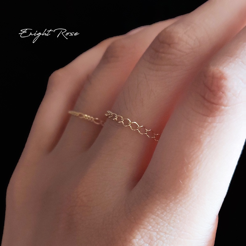 ✉✿Yong Ye Rose แหวนตาข่ายทองคำ 14k กว้างแบบนุ่ม แหวนโซ่ฟิกาโรไม่ซีดจาง สีตามรูปร่าง แหวนนิ้วชี้