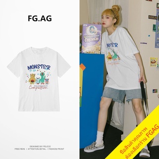 เสื้อยืดแขนสั้นสไตล์เกาหลี Oversize t shirt เสื้อผ้าวัยรุ่นแฟชั่น เสื้อโอเวอร์ไซส์ผู้หญิง เสื้อยืดสกรีนลายการ์ตูน น่ารัก