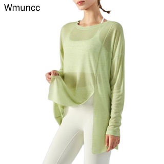 Wmuncc เสื้อเชิ้ตแขนยาว ระบายอากาศ แห้งเร็ว ทรงหลวม เหมาะกับฤดูร้อน สําหรับผู้หญิง เล่นกีฬา วิ่ง ฟิตเนส ยิม ออกกําลังกาย แบดมินตัน