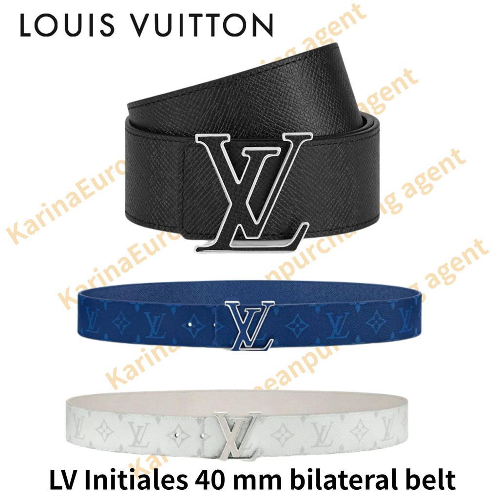 Louis Vuitton LV Initiales 40 mm bilateral belt Classic models Men's belt silver LV letter buckle in taïga calfskin Fren