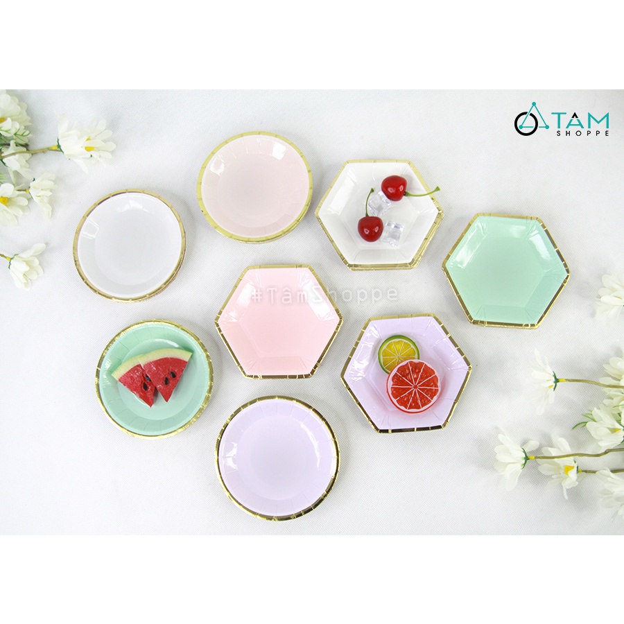 [HARD PAPER]จานกระดาษตกแต่งปาร์ตี้พาสเทลหกเหลี่ยมทรงกลม (ชุด 8 ชิ้น) DG-06