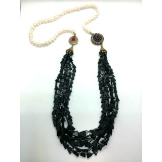 สร้อยคอหินนิลดำ สร้อยคอมุก สร้อยคริสตัล สร้อยคอตุรกี Turkish Onyx &amp; Pearls Necklace