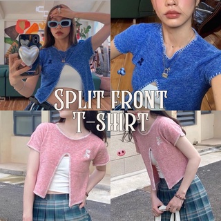 (พร้อมส่ง)🧵 split front tee - เสื้อครอปแขนสั้น แหวกหน้า sweetlikehoney.store