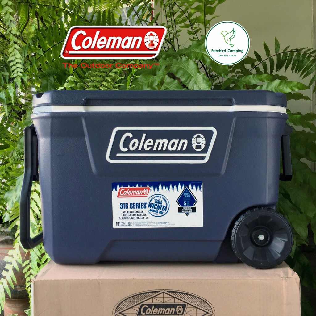 COLEMAN กระติกน้ำแข็ง กระติกน้ำแข็งล้อลาก Wheeled Cooler 62qt 59ลิตร Blue Night โคลแมน camping แคมปิ