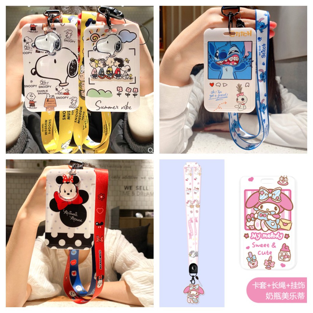 Sanrio การ์ตูนน่ารัก Hello Kitty Melody Stitch Hard Plastic Card Holder Card Case Card Slot Ezlink C