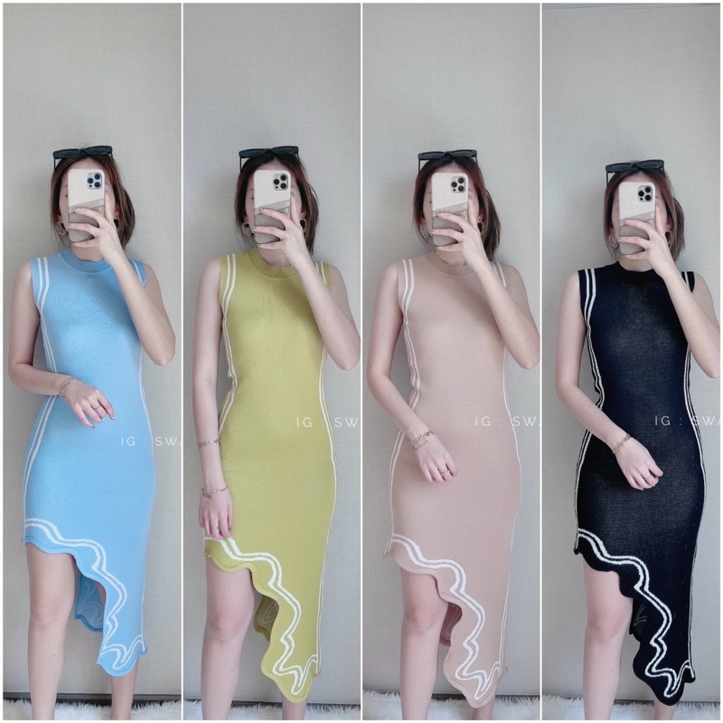 " Veera knit dress " ชุดเดรสคอกลมแขนกุด เนื้อผ้าไหมพรม