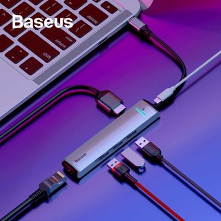 อุปกรณ์เสริมคอมพิวเตอร์ Baseus 6 in 1 HUB HUB-J0G Adapter USB Type C to USB 3.0 HDMI RJ45 สีเทา