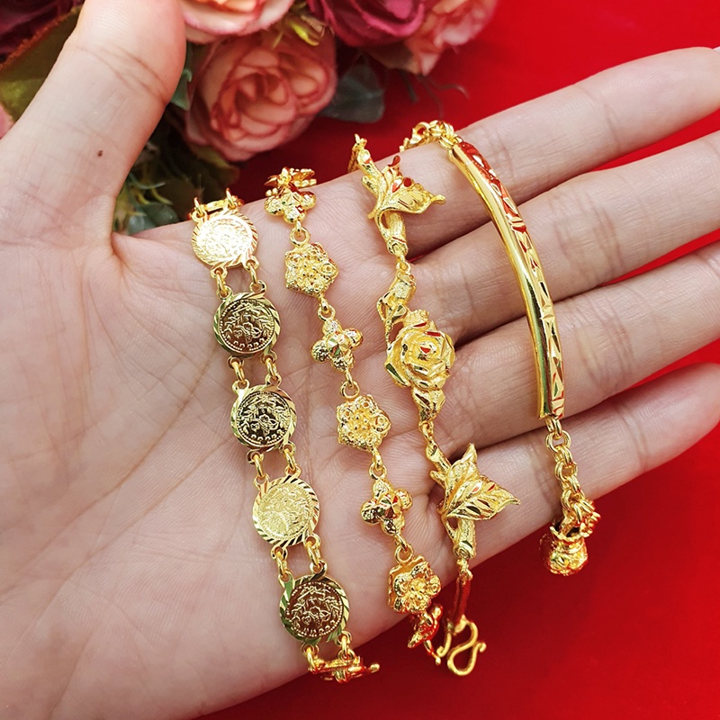 สร้อยข้อมือทองคละแบบ ข้อมือเด็ก ความยาว 5,7 นิ้ว หุ้มเศษทองแท้เยาวราช ตะขอเอ็น ใส่แทนของจริงได้ ใช้ได้ทุกโอกาส