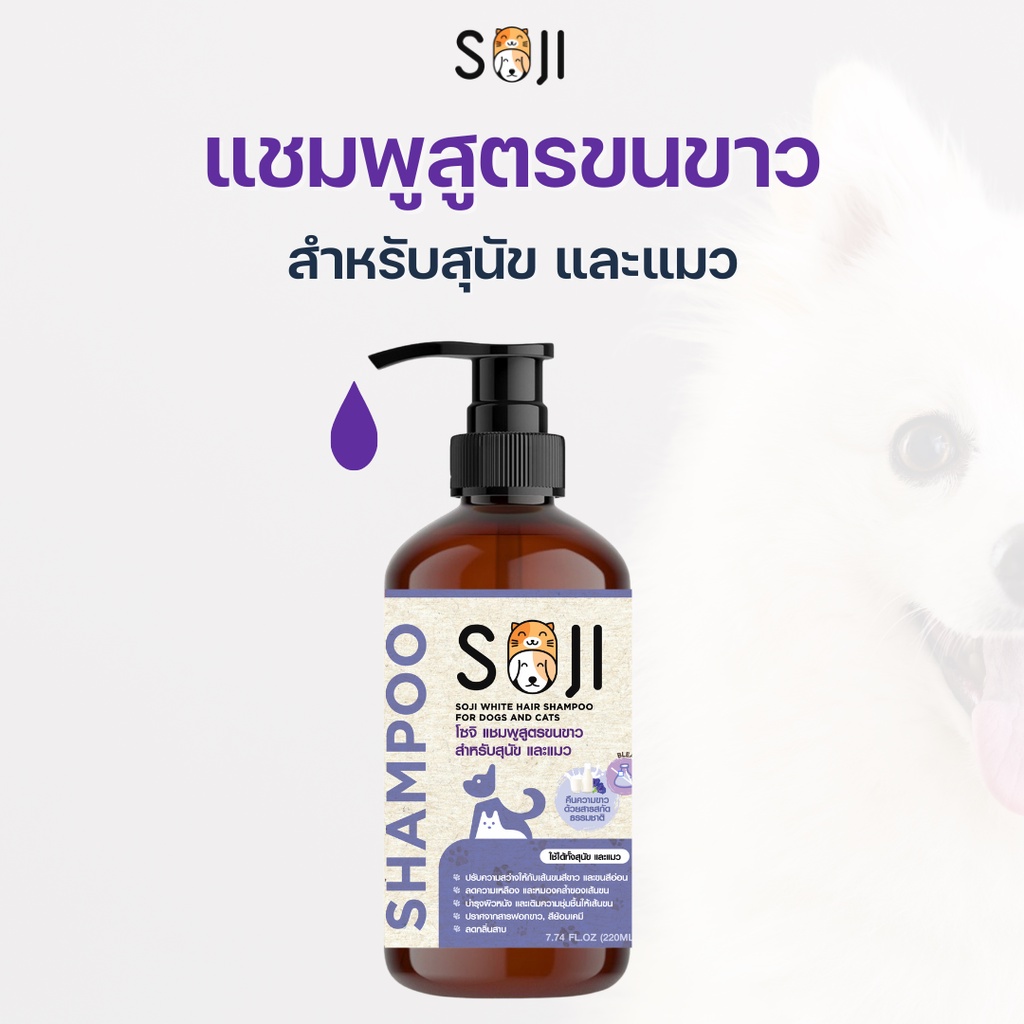 ใหม่‼️⭐️ขนขาว⭐️ SOJI แชมพูสูตรขนขาว เป็นพิเศษ สุนัข และแมว White hair shampoo ขจัดคราบเหลือง/คราบหมอง ไม่ใช้สารฟอกขาว
