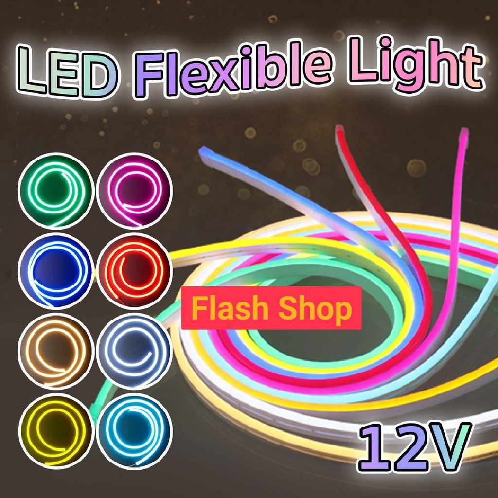 LED Neon flex 12V ขนาด 6x12มม.5m. กันน้ำ ดัดอักษรป้ายไฟ ตัดได้ทุก2.5cm ทำรูปทรงต่างๆไฟประดับตกแต่ง