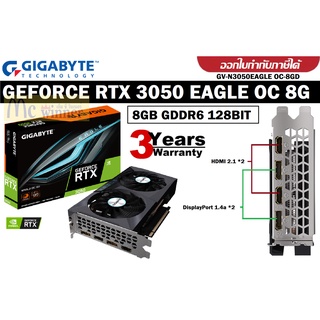 VGA GIGABYTE  GEFORCE RTX 3050 EAGLE OC 8G - 8GB GDDR6 128BIT (GV-N3050EAGLE OC-8GD) ประกัน 3 ปี *ของแท้ ประกันศูนย์*