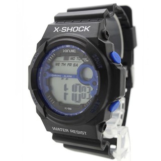 X-SHOCK นาฬิกาผู้ชาย-ผู้หญิงและเด็ก สายยางดำ-ขอบนำ้เงิน ระบบ Digital XS-E02