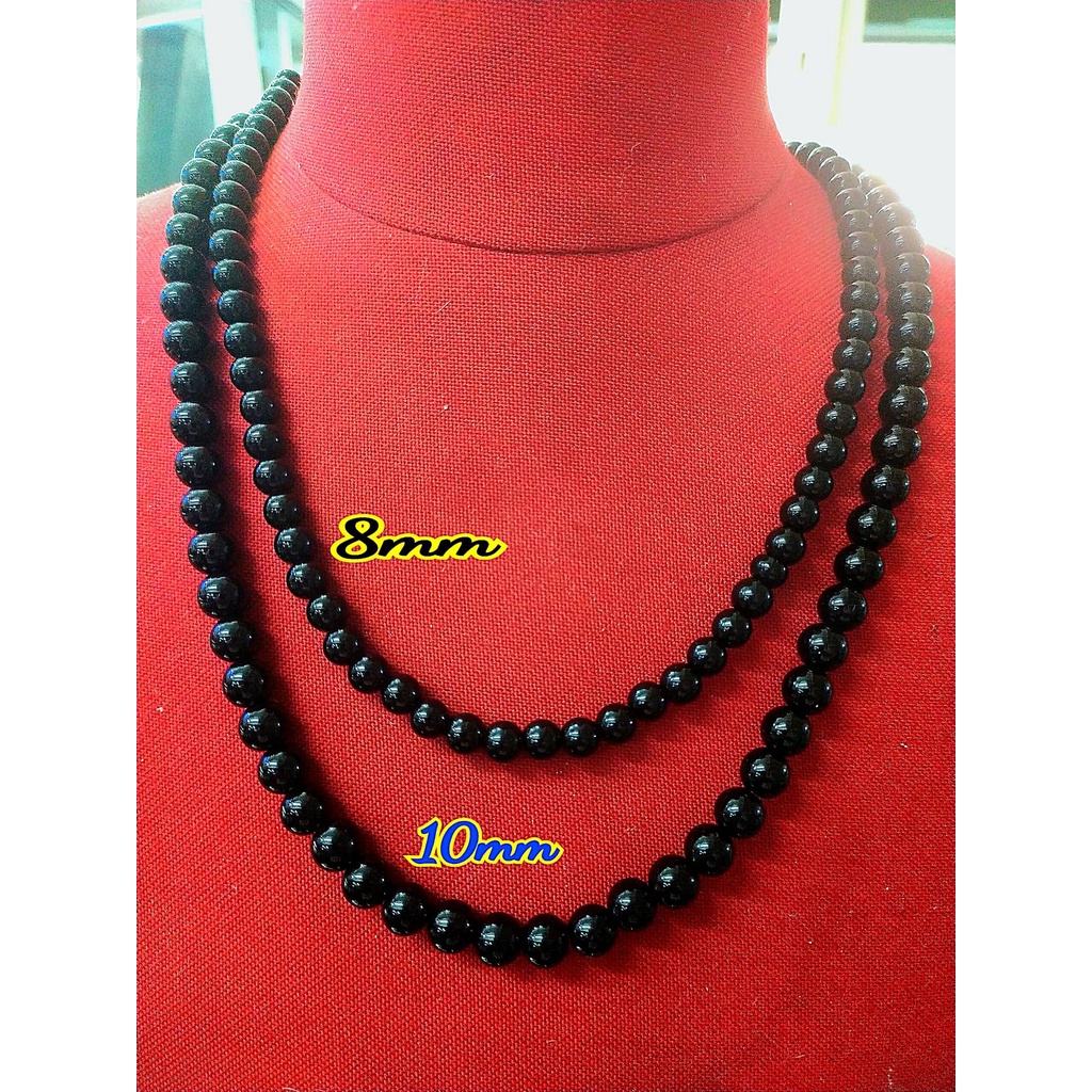 สร้อยคอชุดลําลองลูกปัดสีดําสั่งทําพิเศษสําหรับผู้ชาย 8 มม./10 มม. ( Rantai Leher Biji Manet Hitam ut