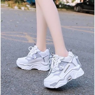 MARIAN(มาใหม่ล่าสุด)รองเท้าผ้าใบแฟชั่น รองเท้าผ้าใบผู้หญิง เสริมส้น7ซม. NO.A0304มี3สี ม่วง เขียว เทา พร้อมส่ง