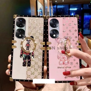 Yyn เคสแข็ง ลายหมี พร้อมแหวนขาตั้ง สําหรับ Huawei Honor 70 pro Honor70