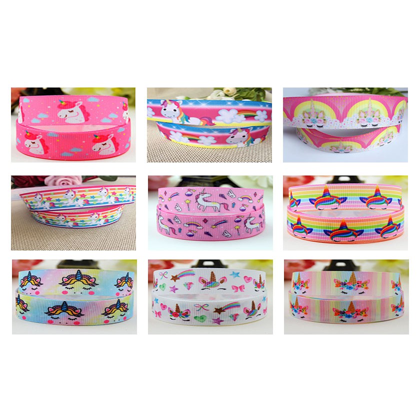 พร้อมส่ง ริบบิ้นลูกฟูก ลายการ์ตูนน่ารัก ม้าน้อยยูนิคอร์น unicorn (ขายเป็นหลา)